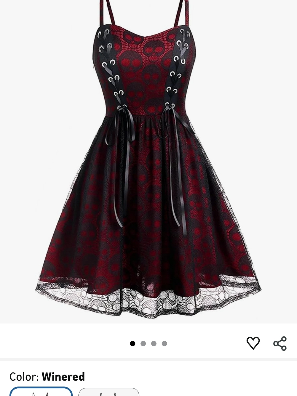 Winered Skull Lace-Up Mini Dress with Tulle Overlay